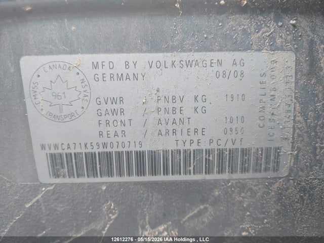2009 Volkswagen Rabbit მანქანა იყიდება აუქციონზე, vin: WVWCA71K59W070719, აუქციონის ნომერი: 12612276