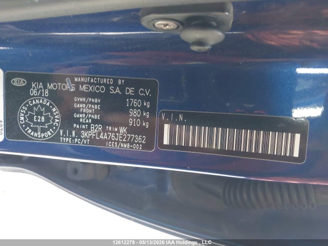 Продаж на аукціоні авто 2018 Kia Forte Lx/lx+, vin: 3KPFL4A76JE277362, номер лоту: 12612279