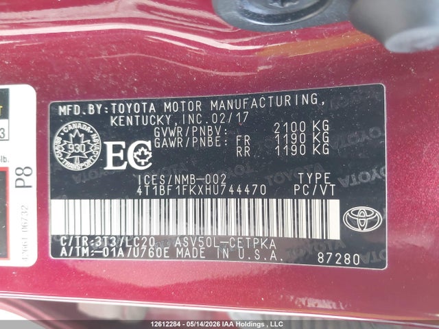 4T1BF1FKXHU744470 Toyota CAMRY XSE