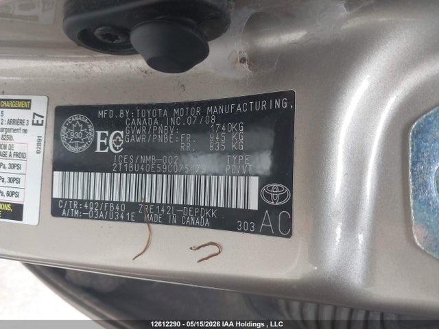 12612290 :رقم المزاد ، 2T1BU40E59C075179 vin ، 2009 Toyota Corolla Ce مزاد بيع