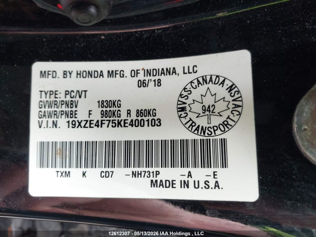 Honda Insight Touring 2019 19XZE4F75KE400103 Image 9