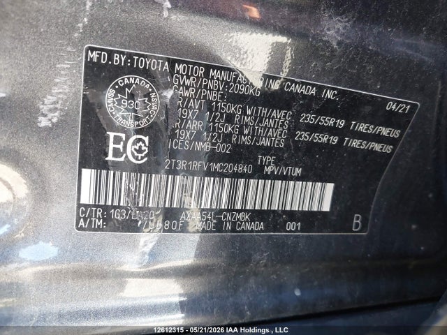 Aukcja sprzedaży 2021 Toyota Rav4 Xle/xle Premium, vin: 2T3R1RFV1MC204840, numer aukcji: 12612315
