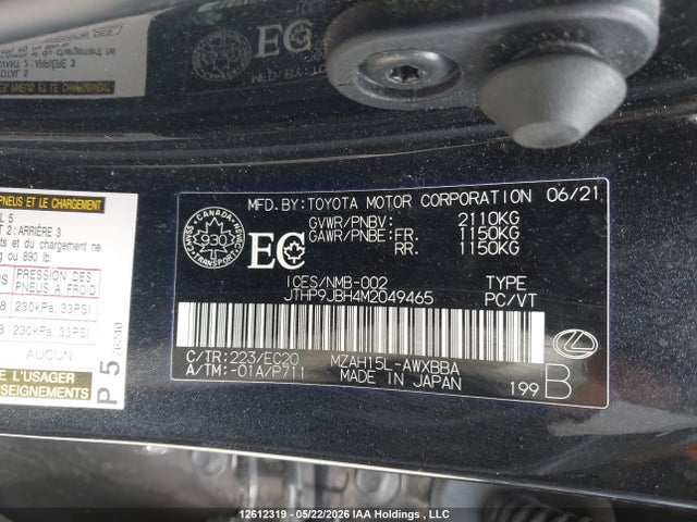 Aukcja sprzedaży 2021 Lexus Ux 250h, vin: JTHP9JBH4M2049465, numer aukcji: 12612319