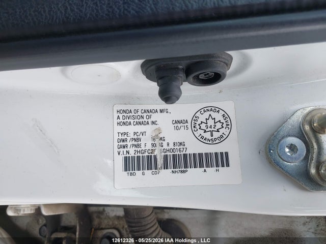 Продажа на аукционе авто 2016 Honda Civic Ex, vin: 2HGFC2F76GH001677, номер лота: 12612326