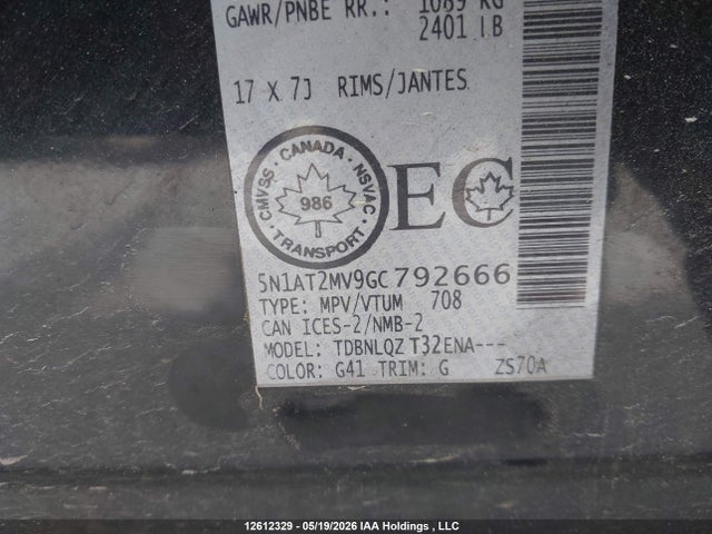 5N1AT2MV9GC792666 Nissan Rogue S/sl Premium/sv