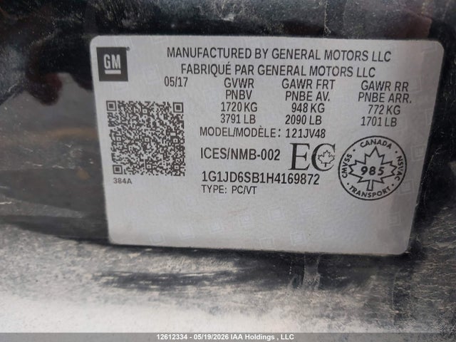 1G1JD6SB1H4169872 Chevrolet SONIC LT