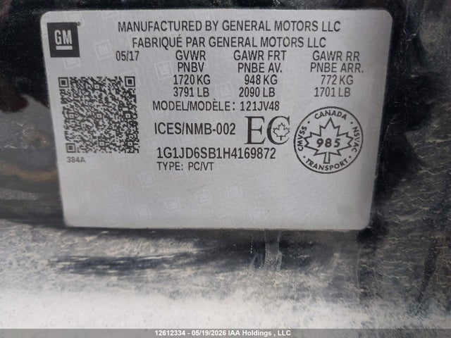 1G1JD6SB1H4169872 Chevrolet SONIC LT