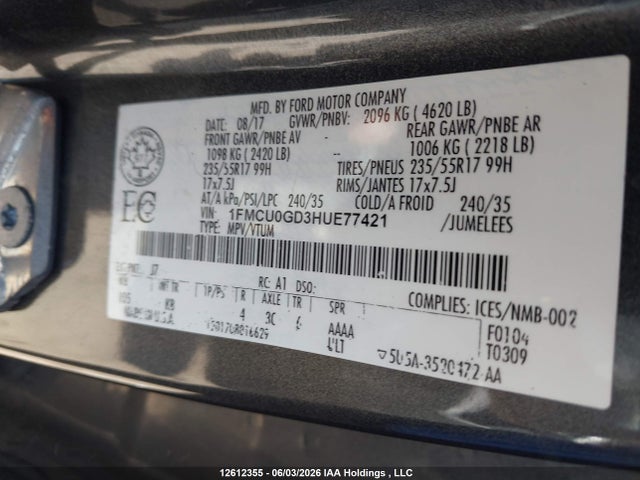 Ford Escape 2017 1FMCU0GD3HUE77421 Image 9