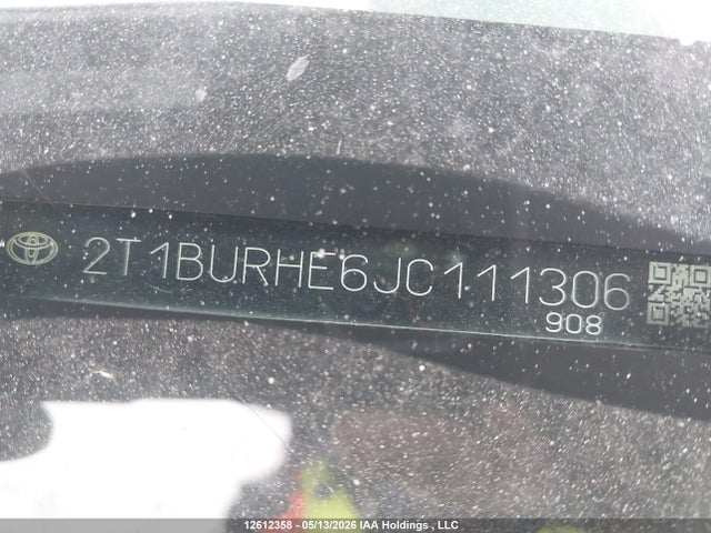 12612358 :رقم المزاد ، 2T1BURHE6JC111306 vin ، 2018 Toyota Corolla L/le/xle/se/xse مزاد بيع