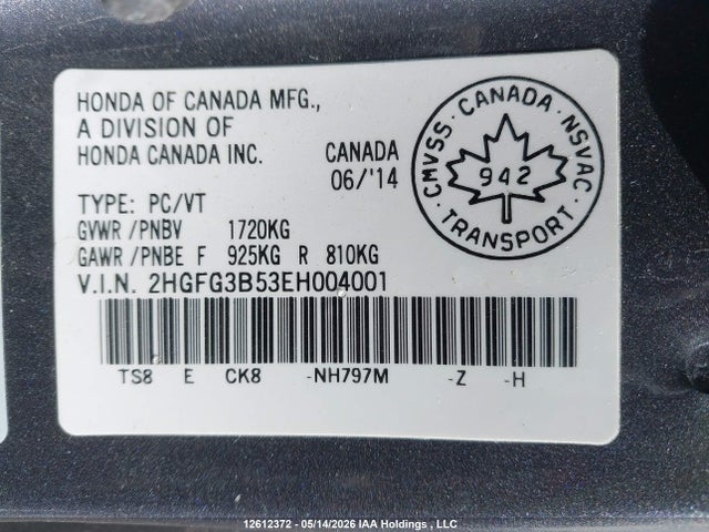 2HGFG3B53EH004001 Honda CIVIC EX