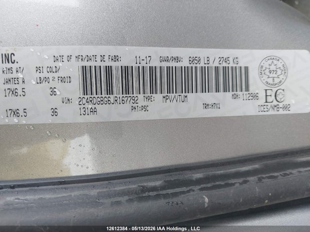 Продажа на аукционе авто 2018 Dodge Grand Caravan Se, vin: 2C4RDGBG6JR167792, номер лота: 12612384