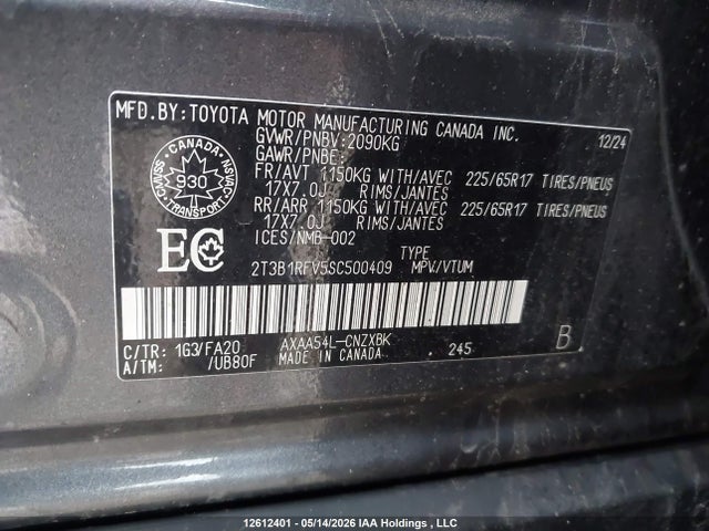 Auction sale of the 2025 Toyota Rav4, vin: 2T3B1RFV5SC500409, lot number: 12612401