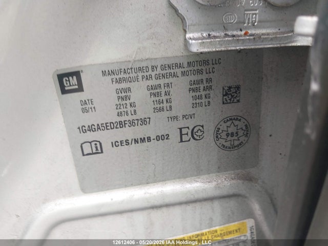 Продаж на аукціоні авто 2011 Buick Lacrosse Cx, vin: 1G4GA5ED2BF367367, номер лоту: 12612406