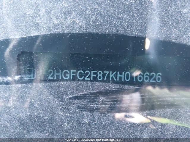 12612410 :رقم المزاد ، 2HGFC2F87KH016626 vin ، 2019 Honda Civic مزاد بيع