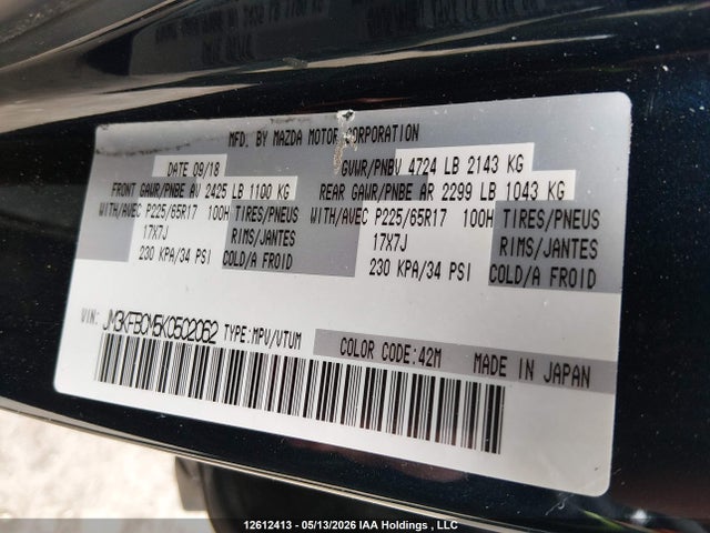 Продаж на аукціоні авто 2019 Mazda Cx-5 Touring, vin: JM3KFBCM5K0502062, номер лоту: 12612413