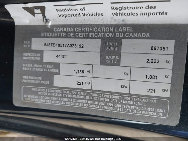 Продажа на аукционе авто 2007 Acura Rdx Technology, vin: 5J8TB18517A023192, номер лота: 12612435