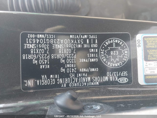 Aukcja sprzedaży 2011 Kia Sorento Ex, vin: 5XYKUDA23BG104631, numer aukcji: 12612437