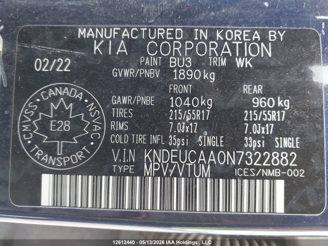 Aukcja sprzedaży 2022 Kia Seltos Ex, vin: KNDEUCAA0N7322882, numer aukcji: 12612440