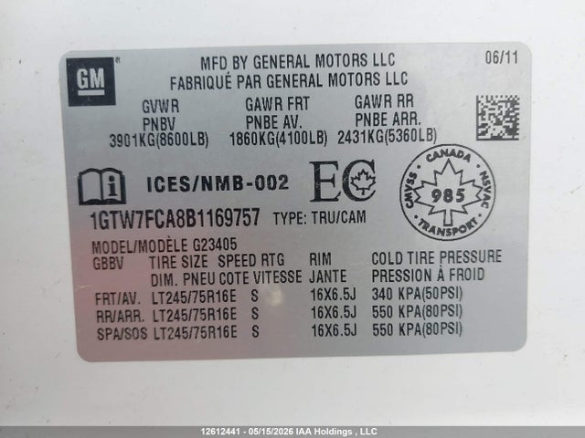 Aukcja sprzedaży 2011 Gmc Savana G2500, vin: 1GTW7FCA8B1169757, numer aukcji: 12612441