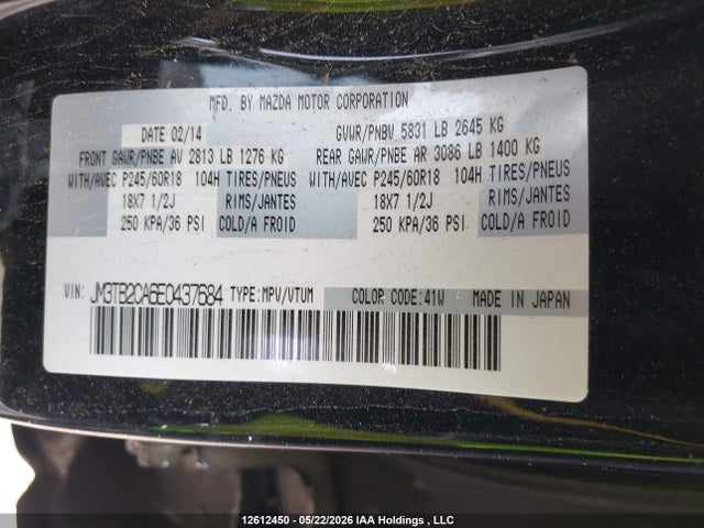 JM3TB2CA6E0437684 Mazda Cx-9 Touring