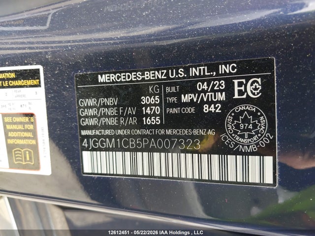 Aukcja sprzedaży 2023 Mercedes-benz Eqe 350 Suv 4matic, vin: 4JGGM1CB5PA007323, numer aukcji: 12612451
