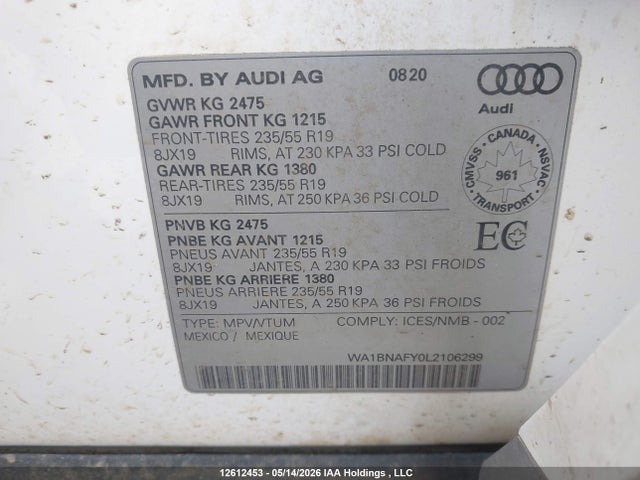 Продаж на аукціоні авто 2020 Audi Q5 45 Progressiv, vin: WA1BNAFY0L2106299, номер лоту: 12612453
