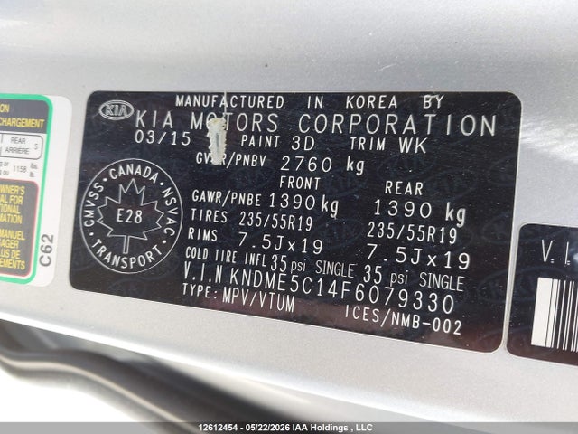 Продажа на аукционе авто 2015 Kia Sedona, vin: KNDME5C14F6079330, номер лота: 12612454