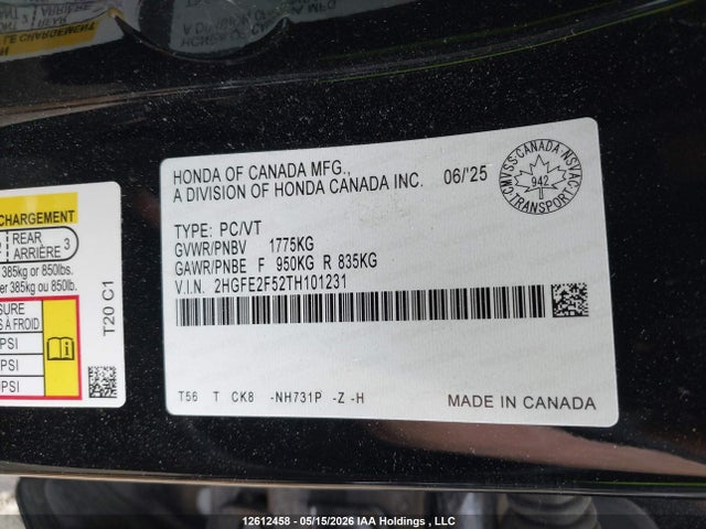 Продажа на аукционе авто 2026 Honda Civic Sport, vin: 2HGFE2F52TH101231, номер лота: 12612458