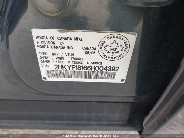 2006 Honda Pilot Lx მანქანა იყიდება აუქციონზე, vin: 2HKYF18166H004392, აუქციონის ნომერი: 12612463