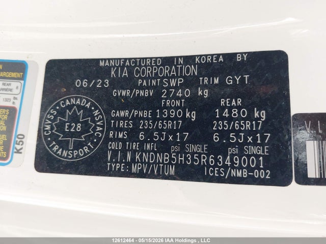 Aukcja sprzedaży 2024 Kia Carnival Lx, vin: KNDNB5H35R6349001, numer aukcji: 12612464