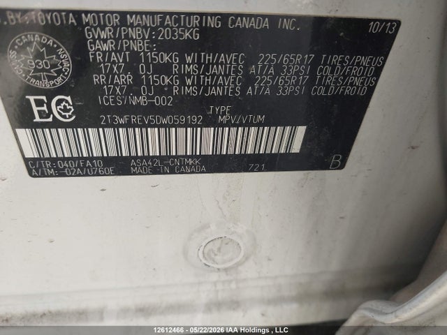 Продажа на аукционе авто 2013 Toyota Rav4 Xle, vin: 2T3WFREV5DW059192, номер лота: 12612466