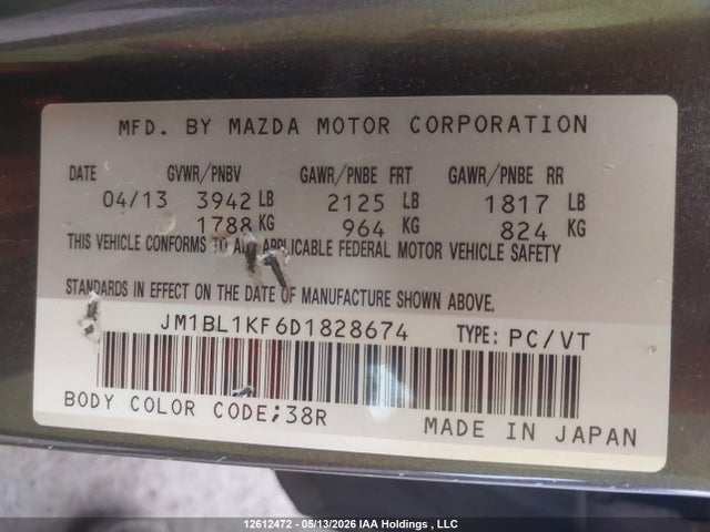 Продаж на аукціоні авто 2013 Mazda Mazda3 Gx, vin: JM1BL1KF6D1828674, номер лоту: 12612472