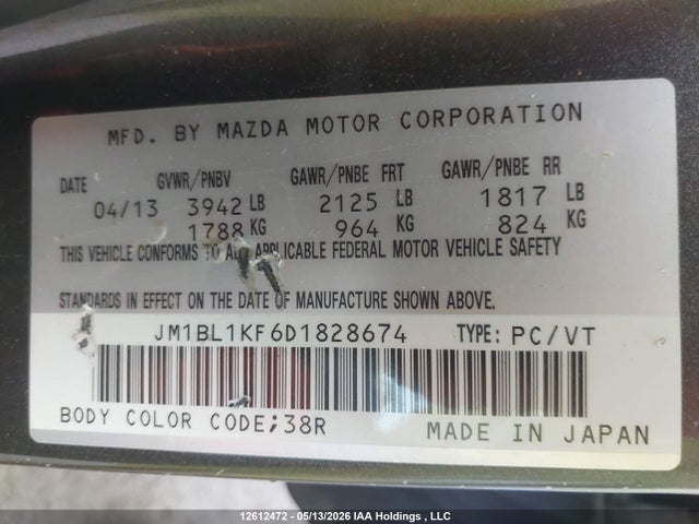 Продаж на аукціоні авто 2013 Mazda Mazda3 Gx, vin: JM1BL1KF6D1828674, номер лоту: 12612472