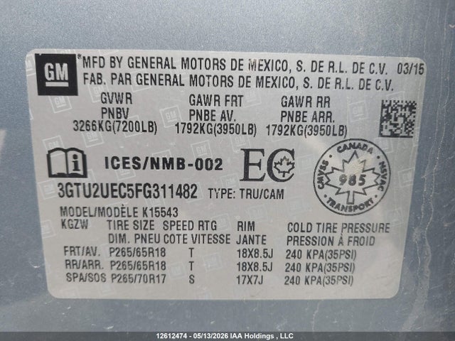 3GTU2UEC5FG311482 GMC Sierra 1500 Sle