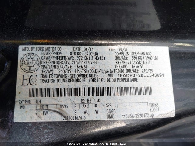 Продажа на аукционе авто 2014 Ford Focus Se, vin: 1FADP3F28EL343691, номер лота: 12612497