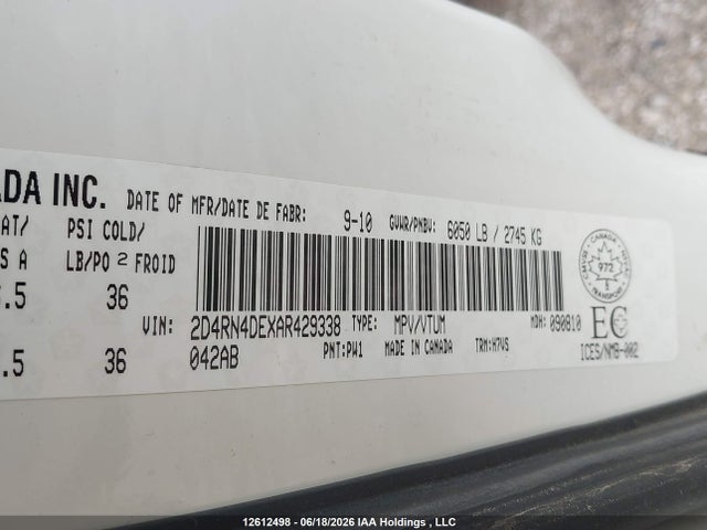 Продаж на аукціоні авто 2010 Dodge Grand Caravan Se, vin: 2D4RN4DEXAR429338, номер лоту: 12612498