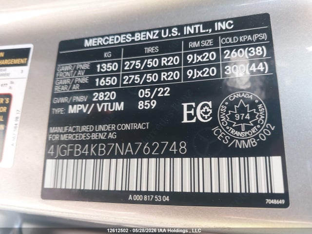 12612502 :رقم المزاد ، 4JGFB4KB7NA762748 vin ، 2022 Mercedes-benz Gle 350 4matic مزاد بيع