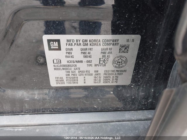 2016 Buick Encore მანქანა იყიდება აუქციონზე, vin: KL4CJDSB0GB553126, აუქციონის ნომერი: 12612514