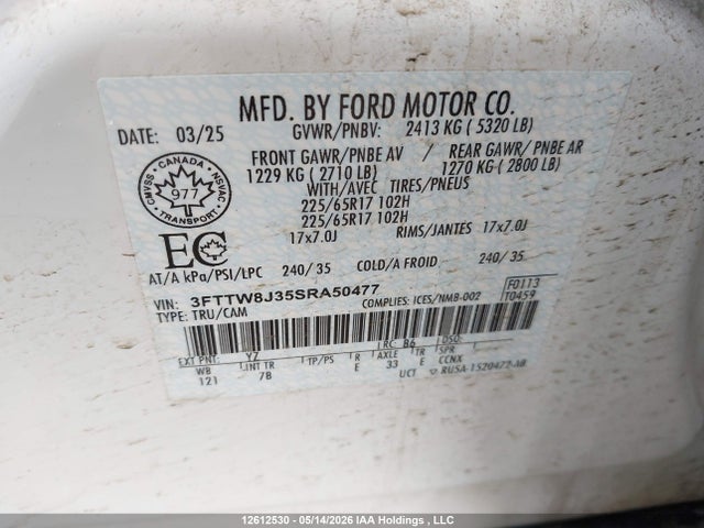 Продаж на аукціоні авто 2025 Ford Maverick Xlt, vin: 3FTTW8J35SRA50477, номер лоту: 12612530