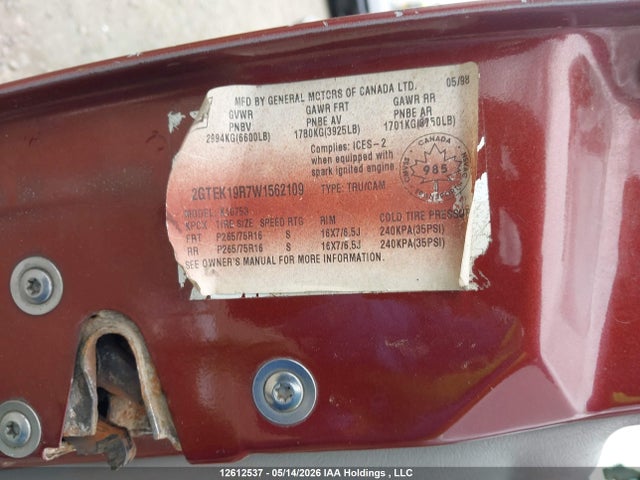 1998 Gmc Sierra K1500 მანქანა იყიდება აუქციონზე, vin: 2GTEK19R7W1562109, აუქციონის ნომერი: 12612537