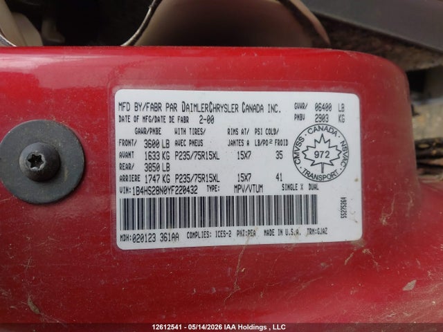 Продаж на аукціоні авто 2000 Dodge Durango, vin: 1B4HS28N0YF220432, номер лоту: 12612541