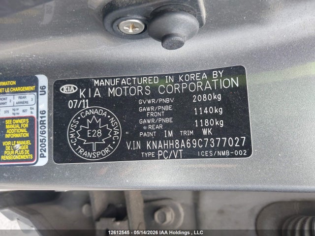 Auction sale of the 2012 Kia Rondo, vin: KNAHH8A69C7377027, lot number: 12612545