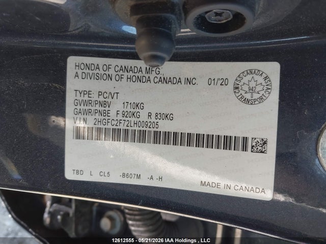 2020 Honda Civic Ex 4dr მანქანა იყიდება აუქციონზე, vin: 2HGFC2F72LH009205, აუქციონის ნომერი: 12612555