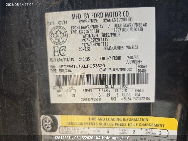 Продаж на аукціоні авто 2014 Ford F-150 Fx4, vin: 1FTFW1ETXEFC53820, номер лоту: 12612557
