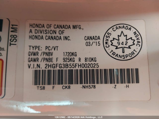 2HGFG3B55FH002025 Honda CIVIC EX