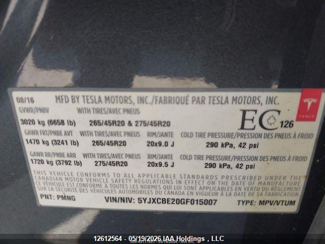 5YJXCBE20GF015007 Tesla Model X 60d/70d/75d/90d/p100d