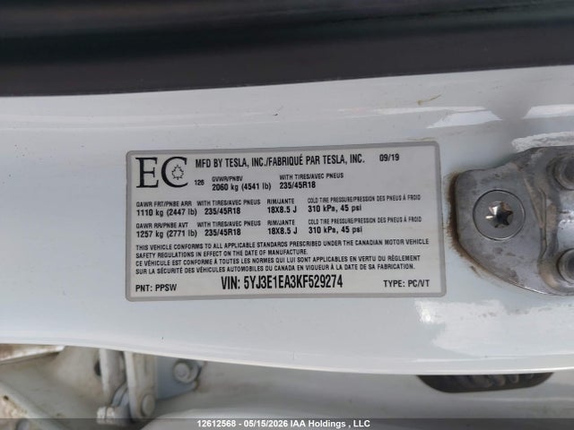 Продаж на аукціоні авто 2019 Tesla Model 3, vin: 5YJ3E1EA3KF529274, номер лоту: 12612568