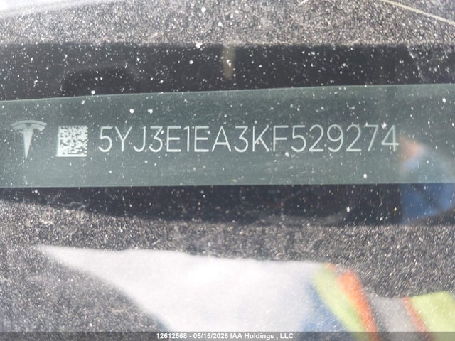 Продаж на аукціоні авто 2019 Tesla Model 3, vin: 5YJ3E1EA3KF529274, номер лоту: 12612568