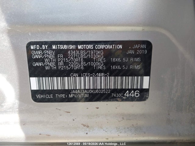 JA4AJ3AU0KU602522 Mitsubishi RVR SE