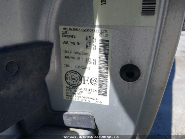 Продаж на аукціоні авто 2010 Nissan Titan Xe, vin: 1N6AA0CC4AN320219, номер лоту: 12612570